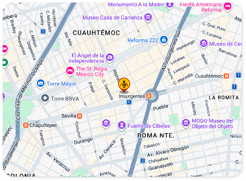 Mapa de las sucursales de Bee's Pizza